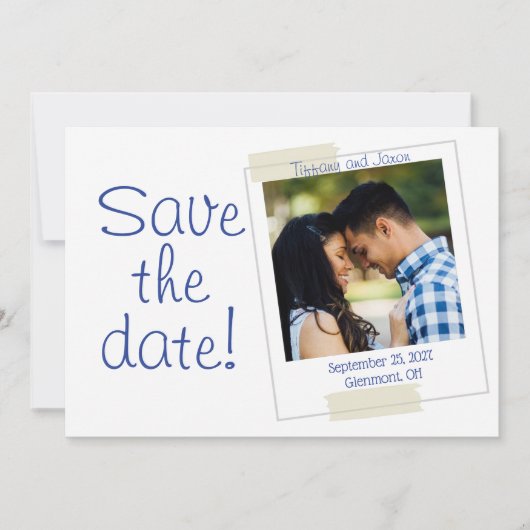 Foto Save the Date in Blau und Weiß Einladung (Vorderseite)
