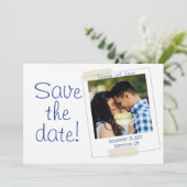 Foto Save the Date in Blau und Weiß Einladung (Stehend Vorderseite)
