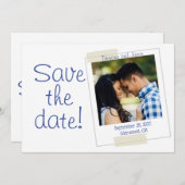 Foto Save the Date in Blau und Weiß Einladung (Vorne/Hinten)