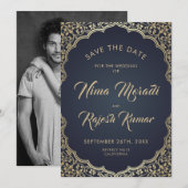 Foto Save the Date, Indische Hochzeit, Blau und Go Date (Vorne/Hinten)