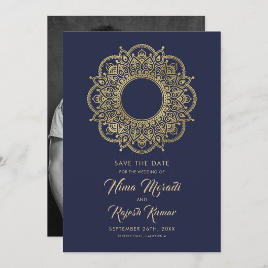 Foto Save the Date, Indische Hochzeit, Blau und Go Save The Date (Vorne/Hinten)