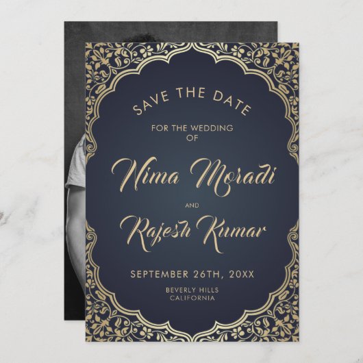 Foto Save the Date, Indische Hochzeit, Blau und Go Save The Date (Vorne/Hinten)