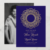 Foto Save the Date, Indische Hochzeit, Lila, Gold Date (Vorne/Hinten)