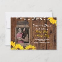 Foto Save the Date Jar Wood Sunflowers Einladung