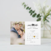 Foto Save the Date Kalender Chic Gold Herz Postkarte (Stehend Vorderseite)