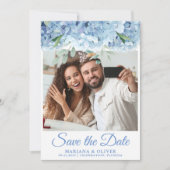Foto Save the Date Karte Blue Hydrangeas Floral (Vorderseite)