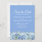 Foto Save the Date Karte Blue Hydrangeas Floral (Rückseite)