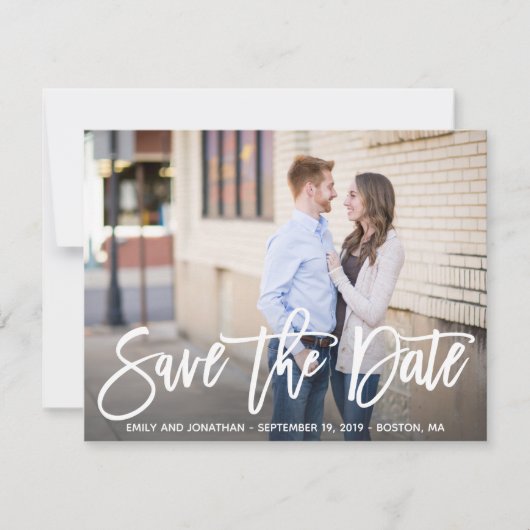 Foto Save the Date Karte Horizontal, Moderne Schri (Vorderseite)
