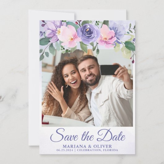 Foto Save the Date Karte Moderne rosa Blüte (Vorderseite)