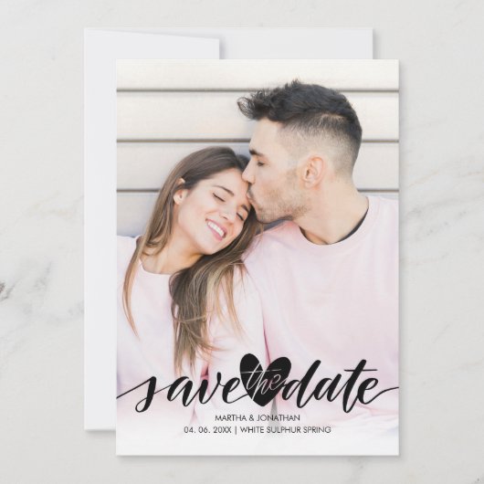 Foto Save the Date Liebe Herzinfarkt Confetti Scri Einladung (Vorderseite)
