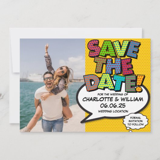 Foto Save the Date Lustig Retro Comic Buch Pop Art (Vorderseite)