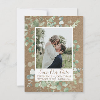 Foto Save the Date mit grünem Eukalyptus-Rahmen