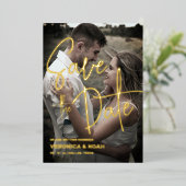 Foto Save the Date Moderne Hochzeit | Real Gold Folieneinladung (Stehend vorne)