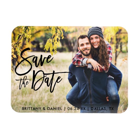 Foto Save the Date Moderne Pinselschrift Magnet (Horizontal)