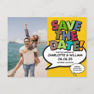 Foto Save the Date Modernes Fun Comic Buch Ankündigungspostkarte