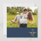 Foto Save the Date, Navy Gold Laurel Leaf Date (Rückseite)