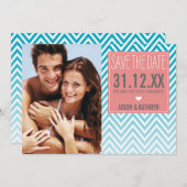 FOTO SAVE THE DATE ombre Zickzack türkisfarbene Ko Einladung (Vorne/Hinten)