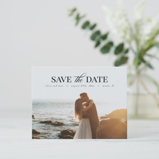 Foto Save the Date Postkarte, Elegant Postkarte (Stehend Vorderseite)