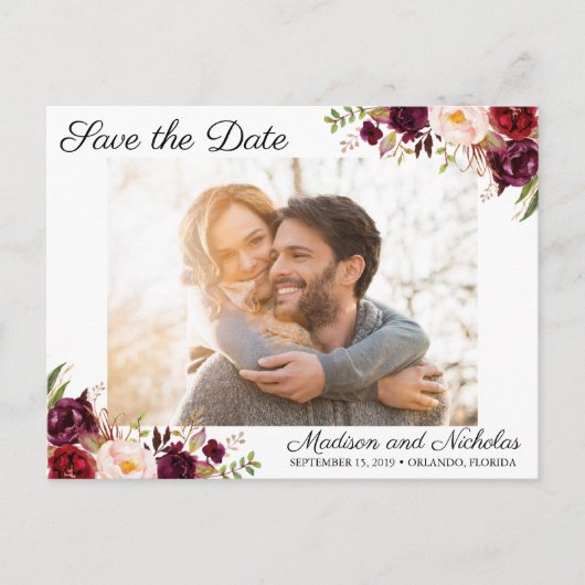 Foto Save the Date Postkarten Marsala Pink Blume (Vorderseite)