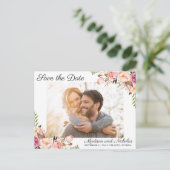 Foto Save the Date Postkarten Rustikal rosa Blume (Stehend Vorderseite)
