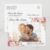 Foto Save the Date Postkarten Rustikal rosa Blume (Vorne/Hinten)