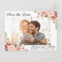 Foto Save the Date Postkarten Rustikal rosa Blume