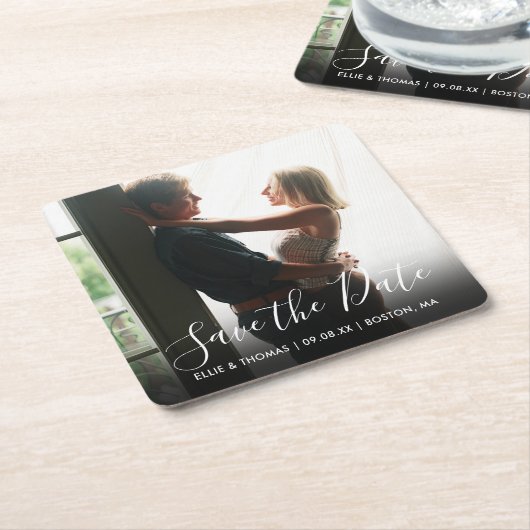 Foto Save the Date Rechteckiger Pappuntersetzer (angewinkelt)