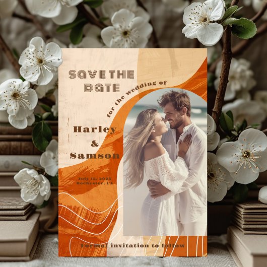 Foto Save the Date, Retro-Orange-Design Einladung