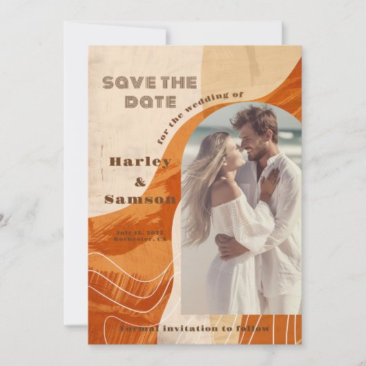 Foto Save the Date, Retro-Orange-Design Einladung (Vorderseite)
