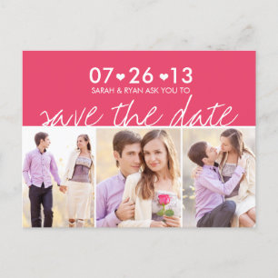 Foto Save the Date rosa Stripe Hearts Postkarte