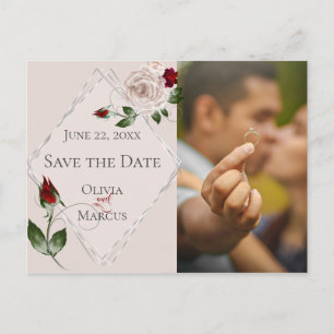 Foto Save the Date Rose Rosa und Wein Postkarte