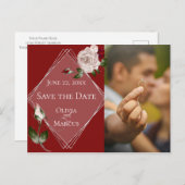 Foto Save the Date Rose Wein und Rot Postkarte (Vorne/Hinten)