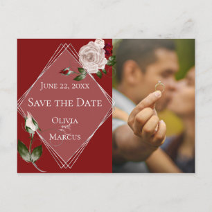Foto Save the Date Rose Wein und Rot Postkarte