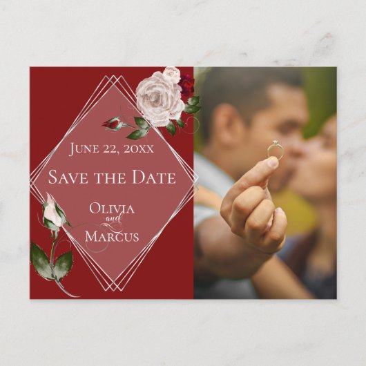 Foto Save the Date Rose Wein und Rot Postkarte (Vorderseite)