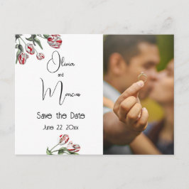 Foto Save the Date Rot und Weiße Tulpen Postkarte