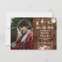 Foto Save the Date Rustic Jar Wood Floral Einladun
