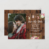 Foto Save the Date Rustic Jar Wood Floral Einladun (Vorne/Hinten)