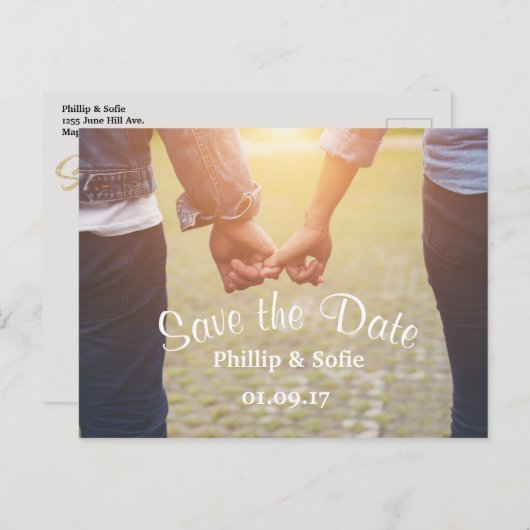 Foto Save the Date rustikale Postkarte - Händchen (Vorne/Hinten)