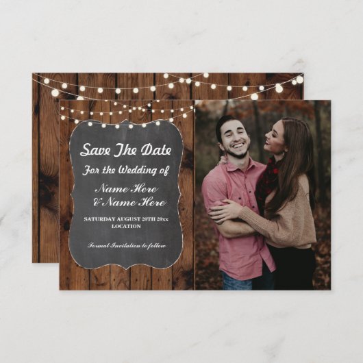 Foto Save the Date Rustikales Chalk Wood einladen (Vorne/Hinten)