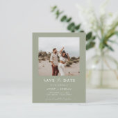 Foto Save the Date, Sage Green Boho Save the Date Postkarte (Stehend Vorderseite)