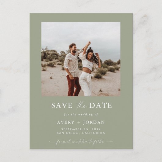 Foto Save the Date, Sage Green Boho Save the Date Postkarte (Vorderseite)