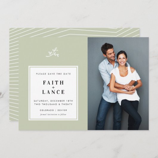 FOTO SAVE THE DATE schlichter Schnürsenkel grün Einladung (Vorne/Hinten)