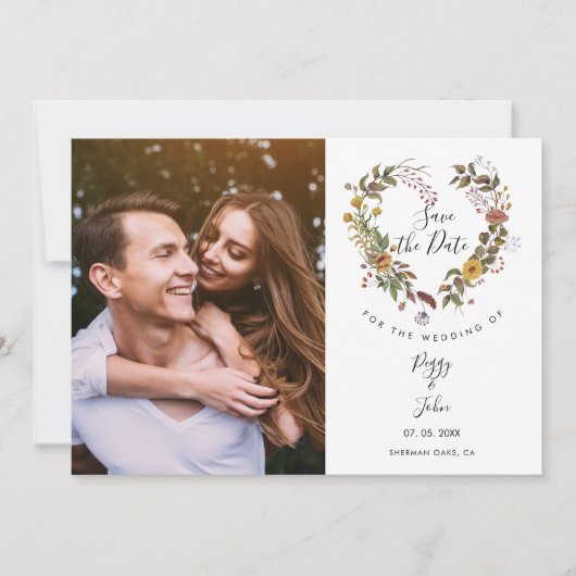 Foto Save the Date Script Floral Heart Garland (Vorderseite)