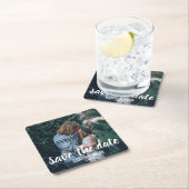 Foto-Save the Date Skript-Handschrift Rechteckiger Pappuntersetzer (Vor Ort)