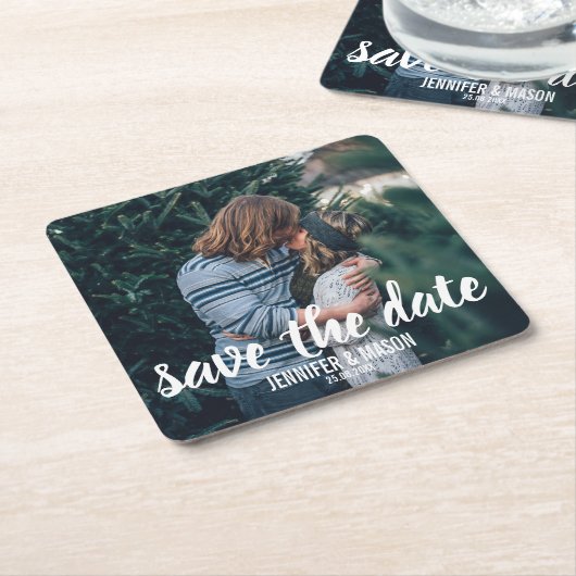 Foto-Save the Date Skript-Handschrift Rechteckiger Pappuntersetzer (angewinkelt)