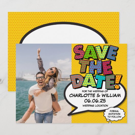 Foto Save the Date Spaß Retro Comic Pop Kunst, Dic (Vorne/Hinten)