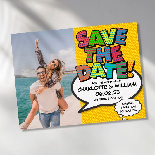 Foto Save the Date Spaß Retro Comic Pop Kunst, Dic Postkarte