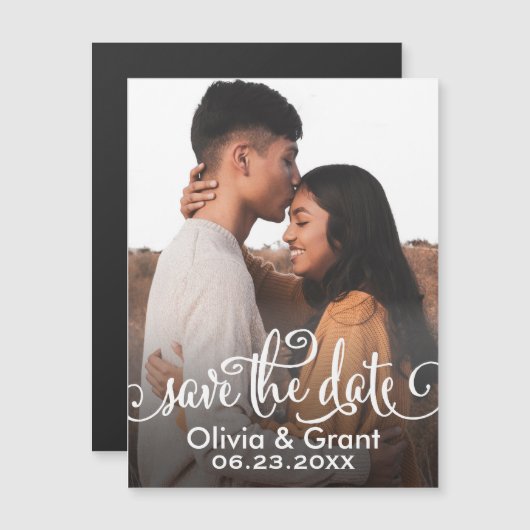 Foto Save the Date | Stilschrift Magneteinladung (Vorne/Hinten)