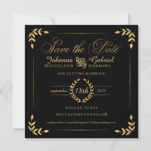 Foto Save the Date, Typografie von Gold Laurel Lea Date (Vorderseite)