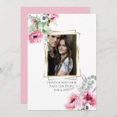 FOTO SAVE THE DATE | Wasserfarbe Rosa Mohn Einladung (Vorne/Hinten)